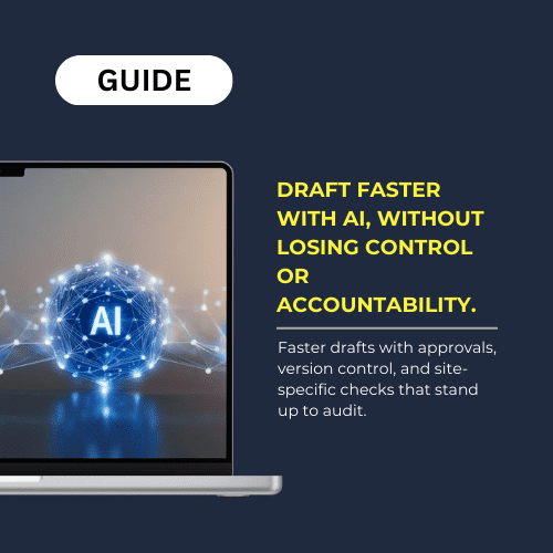 LAND hero for AI-generated RAMS guide stressing speed with governance, review, and control.