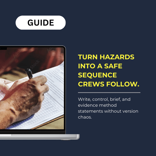 Square hero for method statements guide emphasising clear sequence of work and controlled sign-off.